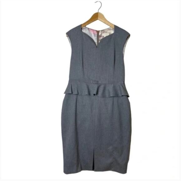 Ted Baker London Nadaed Peplum Dress Mid Grey Size 4 - Picture 1 of 13